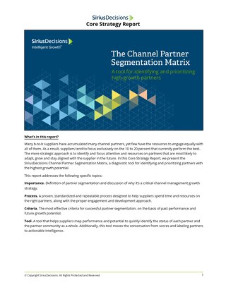 SiriusDecisions Core Strategy Report: The Channel Partner Segmentation Matrix